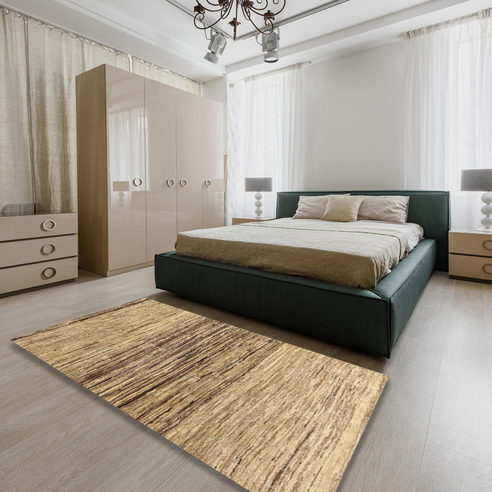Contemporary Light Brown Modern Rug in a Bedroom, con1570