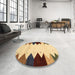 Round Contemporary Red Modern Rug in a Office, con1571