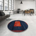 Round Contemporary Deep-Sea Blue Modern Rug in a Office, con1572