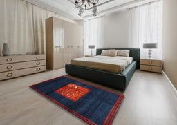 Contemporary Deep-Sea Blue Modern Rug in a Bedroom, con1572