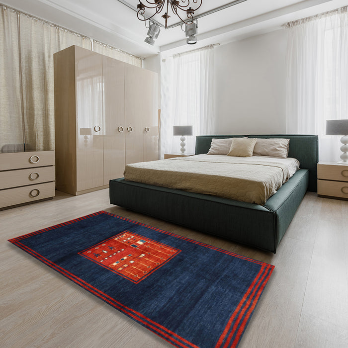 Machine Washable Contemporary Deep-Sea Blue Rug in a Bedroom, wshcon1572