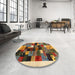 Round Machine Washable Contemporary Sangria Brown Rug in a Office, wshcon1573