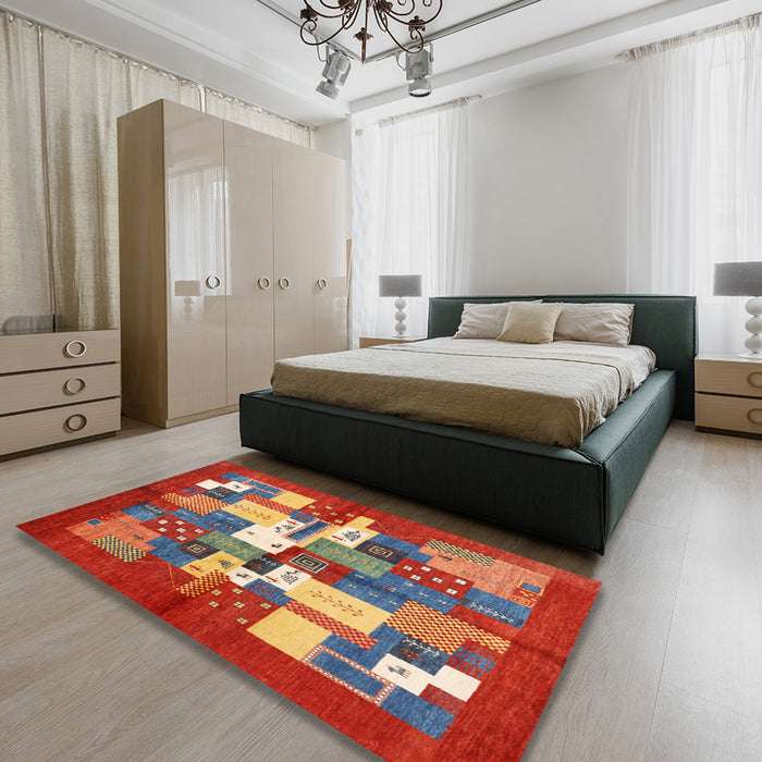 Machine Washable Contemporary Red Rug in a Bedroom, wshcon1577