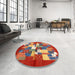 Round Contemporary Red Modern Rug in a Office, con1577