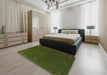 Contemporary Dark Forest Green Modern Rug in a Bedroom, con157