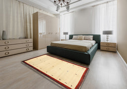 Contemporary Sun Yellow Solid Rug in a Bedroom, con1580