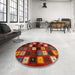 Round Contemporary Sienna Brown Modern Rug in a Office, con1582