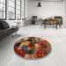 Round Machine Washable Contemporary Saffron Red Rug in a Office, wshcon1584