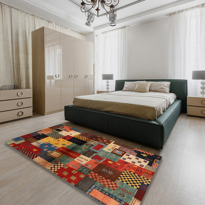 Contemporary Saffron Red Modern Rug in a Bedroom, con1584