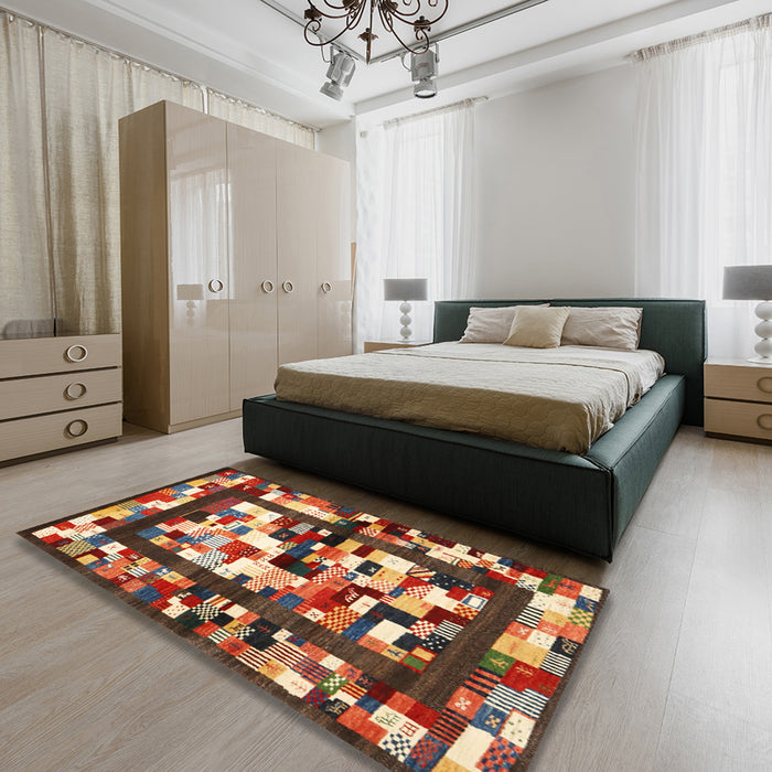 Machine Washable Contemporary Saffron Red Rug in a Bedroom, wshcon1585