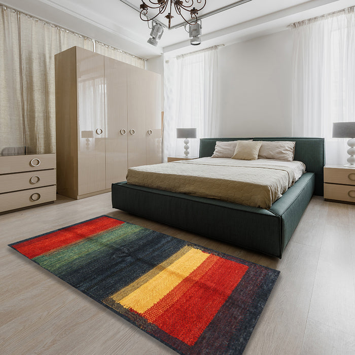 Machine Washable Contemporary Antique Bronze Green Rug in a Bedroom, wshcon1586