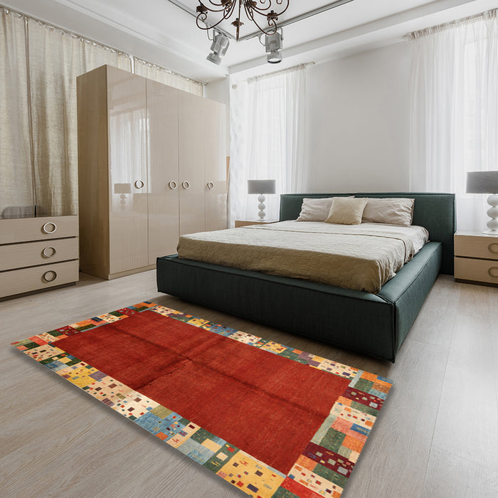 Machine Washable Contemporary Red Rug in a Bedroom, wshcon1589