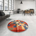 Round Machine Washable Contemporary Red Rug in a Office, wshcon1590