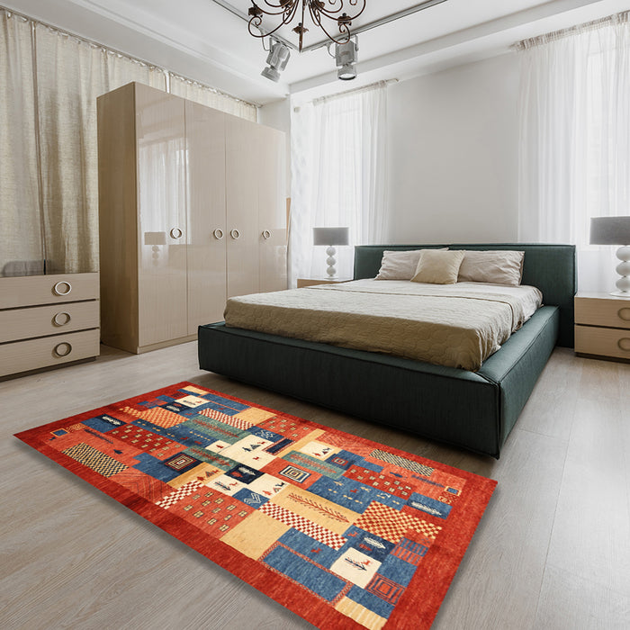 Contemporary Red Modern Rug in a Bedroom, con1590
