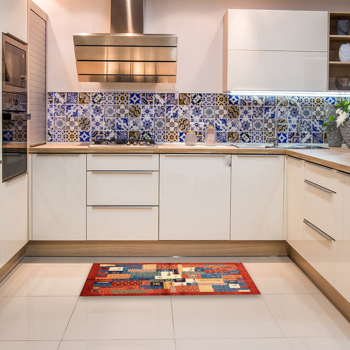 Machine Washable Contemporary Red Rug in a Kitchen, wshcon1590