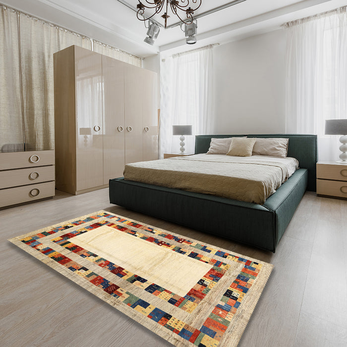 Machine Washable Contemporary Brown Gold Rug in a Bedroom, wshcon1591