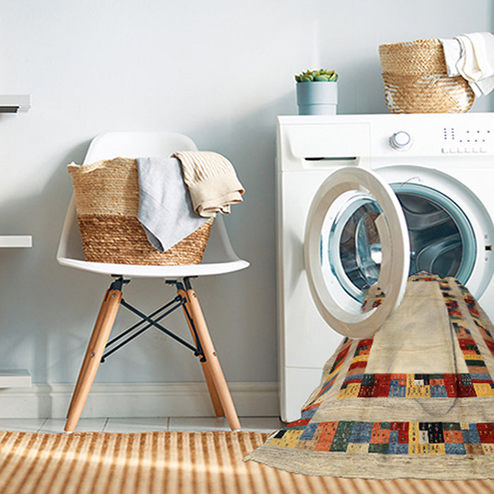 Machine Washable Contemporary Brown Gold Rug in a Washing Machine, wshcon1591