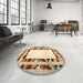 Round Machine Washable Contemporary Brown Gold Rug in a Office, wshcon1591