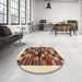 Round Contemporary Brown Gold Solid Rug in a Office, con1593