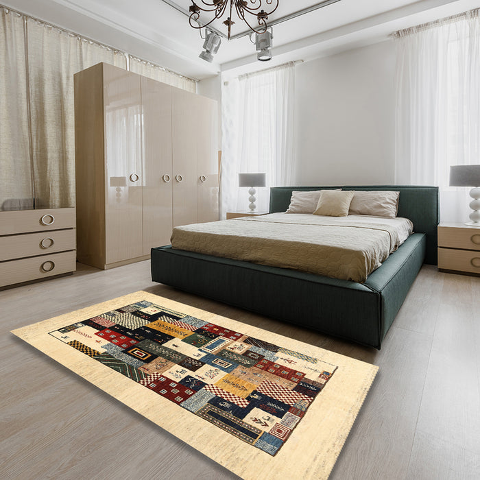Contemporary Reddish Brown Modern Rug in a Bedroom, con1596