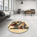 Round Contemporary Reddish Brown Modern Rug in a Office, con1596