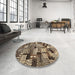 Round Contemporary Bakers Brown Modern Rug in a Office, con1598