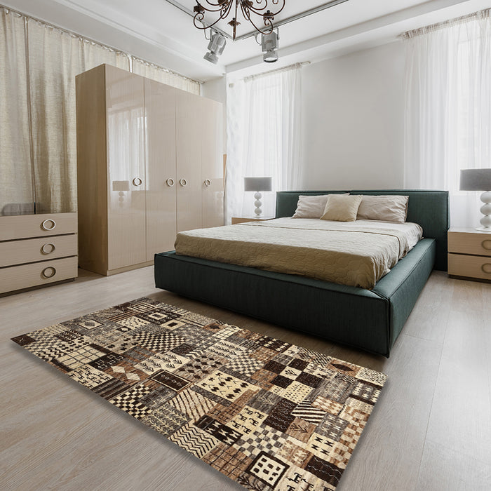 Machine Washable Contemporary Bakers Brown Rug in a Bedroom, wshcon1598