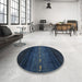 Round Contemporary Blue Modern Rug in a Office, con1599