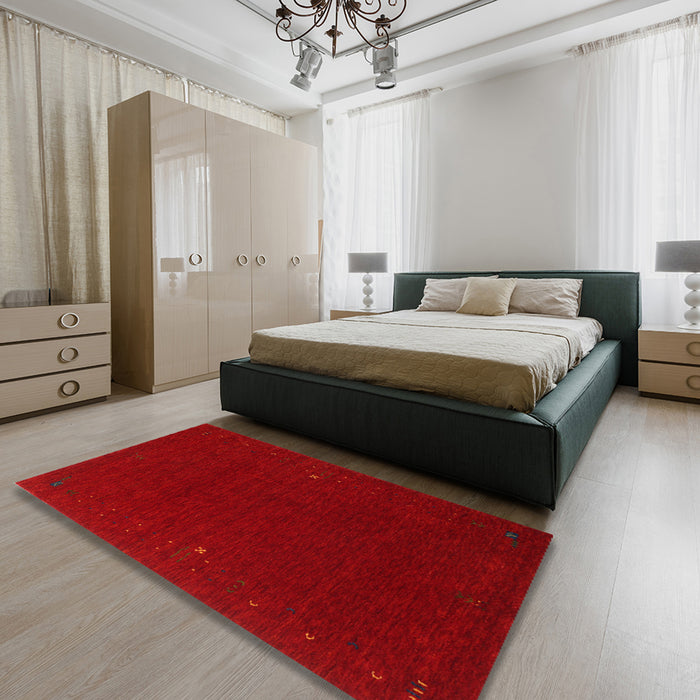 Contemporary Brown Red Modern Rug in a Bedroom, con159