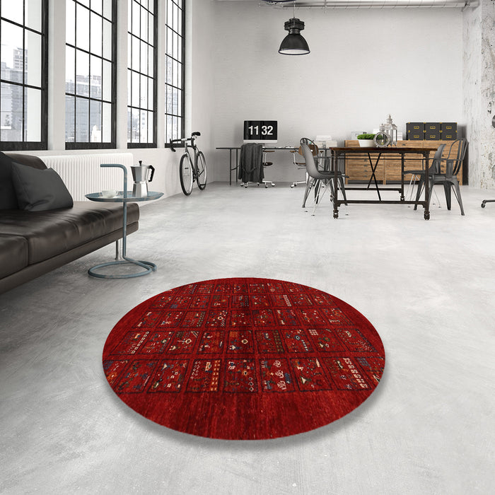 Round Machine Washable Contemporary Brown Red Rug in a Office, wshcon1600