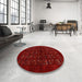 Round Machine Washable Contemporary Brown Red Rug in a Office, wshcon1600