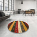 Round Contemporary Red Modern Rug in a Office, con1601