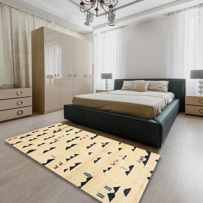 Machine Washable Contemporary Sun Yellow Rug in a Bedroom, wshcon1603