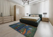 Contemporary Dark Slate Gray Green Modern Rug in a Bedroom, con1604