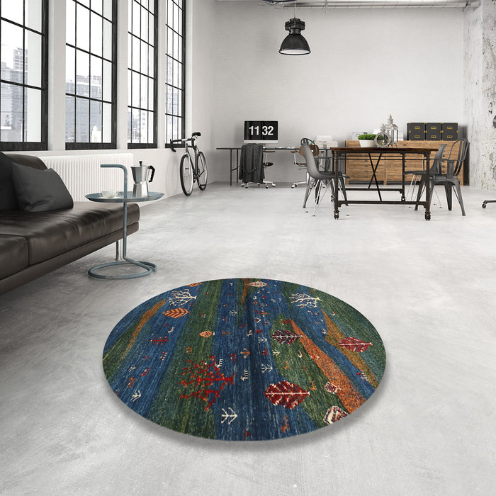 Round Contemporary Dark Slate Gray Green Modern Rug in a Office, con1604