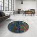 Round Contemporary Dark Slate Gray Green Modern Rug in a Office, con1604