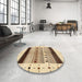 Round Contemporary Brown Gold Solid Rug in a Office, con1606