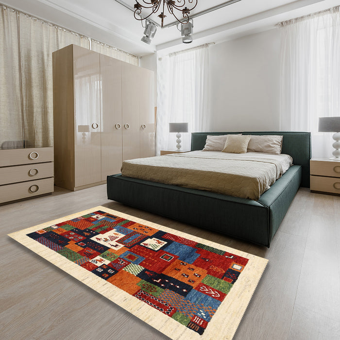 Machine Washable Contemporary Light French Beige Brown Rug in a Bedroom, wshcon1607