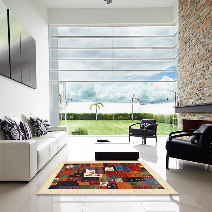 Square Contemporary Light French Beige Brown Modern Rug in a Living Room, con1607