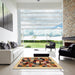 Square Contemporary Dark Sienna Brown Modern Rug in a Living Room, con1608