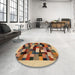 Round Machine Washable Contemporary Dark Sienna Brown Rug in a Office, wshcon1608