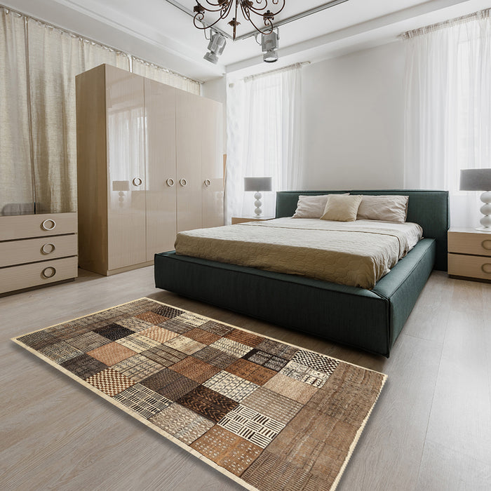 Machine Washable Contemporary Sepia Brown Rug in a Bedroom, wshcon1609