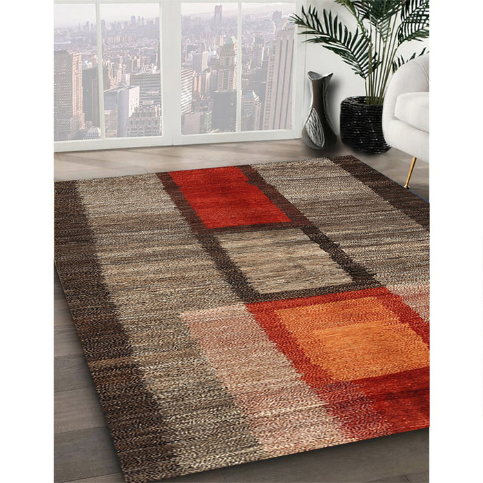 Contemporary Saffron Red Modern Rug in Family Room, con1610