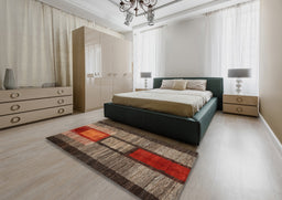 Contemporary Saffron Red Modern Rug in a Bedroom, con1610