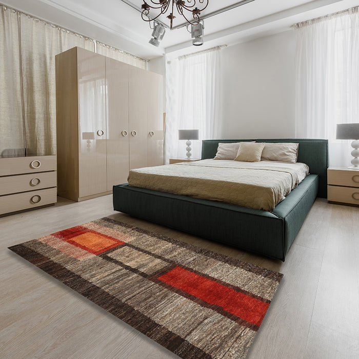 Contemporary Saffron Red Modern Rug in a Bedroom, con1610
