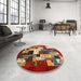 Round Contemporary Copper Green Modern Rug in a Office, con1612