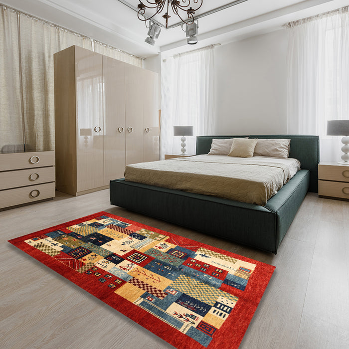 Machine Washable Contemporary Brass Green Rug in a Bedroom, wshcon1612