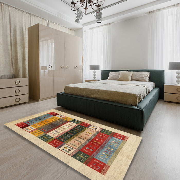 Contemporary Sienna Brown Modern Rug in a Bedroom, con1614