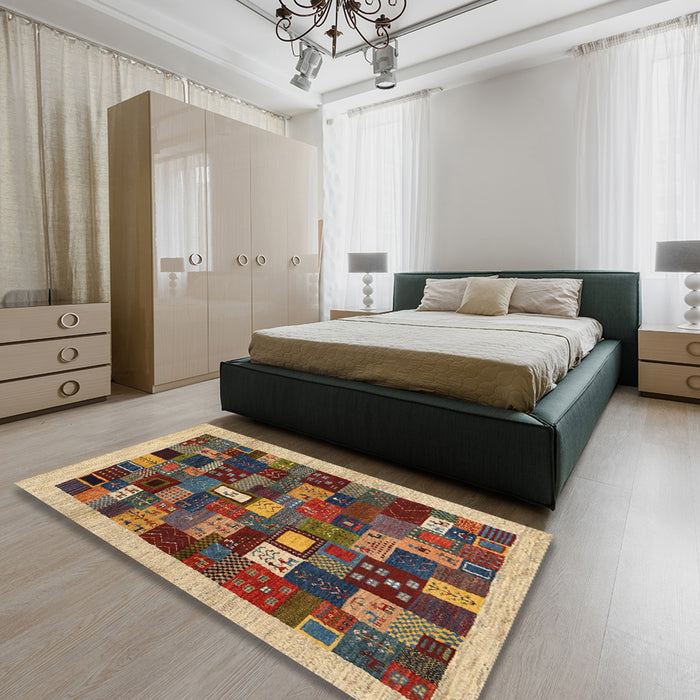 Machine Washable Contemporary Sand Brown Rug in a Bedroom, wshcon1615
