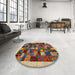 Round Machine Washable Contemporary Sand Brown Rug in a Office, wshcon1615